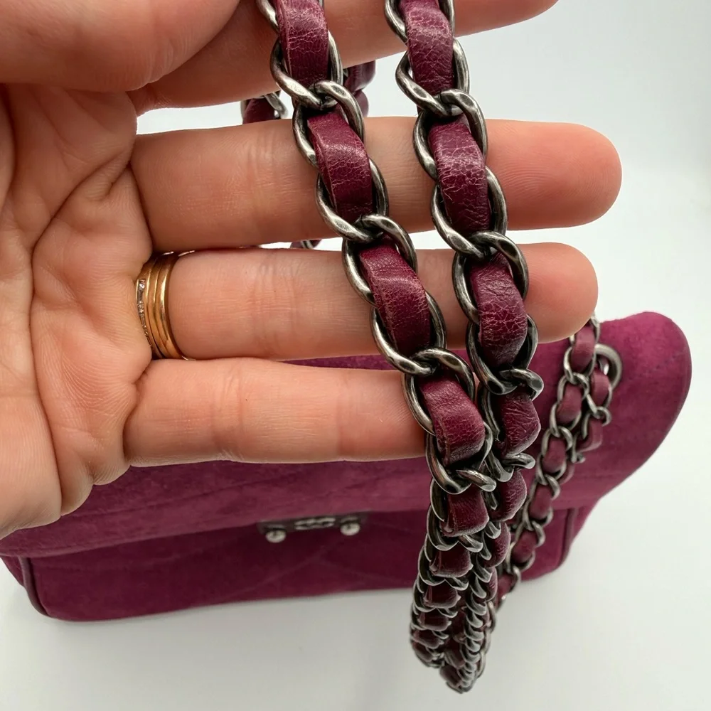 Chanel Fuchsia Suede Chain Shoulder Bag - Picture 7 of 11